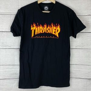 Thrasher | Thrasher Magazine Flame Fire Logo Black Short Sleeve Crewneck T-Shirt